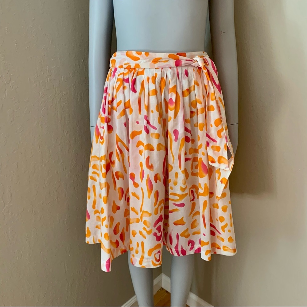 PICNIC BY CPW 100% Cotton Pleated Skirt Orange & Bright Pink Abstract Print - Picture 11 of 14
